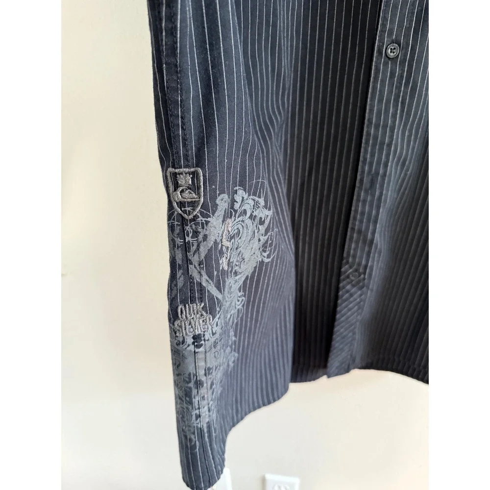 Quiksilver Pinstripe Graphic Button Down Shirt Size XXL Black White